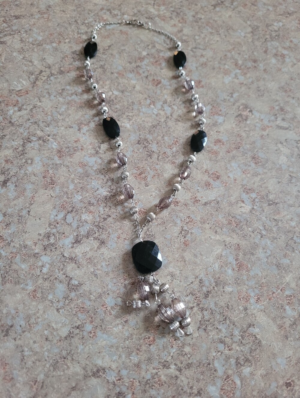 Black and Silver Beaded Pendant Necklace - Women Jewelry